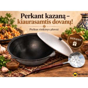 Uzbek 6L polished kazan with aluminium lid + gift scoop 40 cm