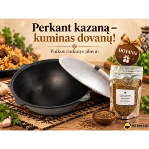 Uzbekiškas 10L poliruotas kazanas su aliuminiu dangčiu + dovana