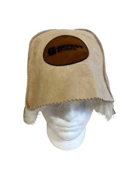 Natural sheepskin sauna hat "LIGHT" with logo