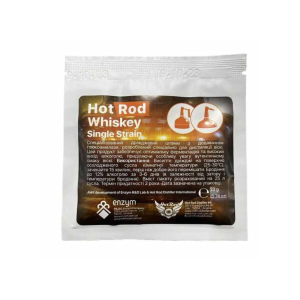 Grūdinės turbo mielės „Hot Rod Whiskey Single Strain“, skirtos 25 l, 23 g.